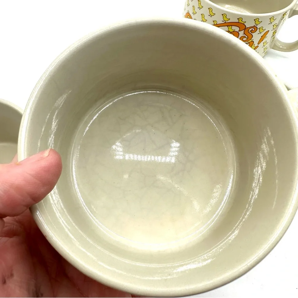 Vintage Kitschy 70s Japanese 'Soups On' Chicken Noodle Soup Mugs Set
